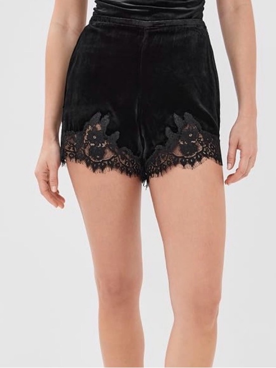 Reformation Pants - Reformation Velvet Fern Shorts - Black with Lace Trim